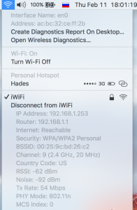 Information about the Wi-Fi connection when you click on the connection icon and hold the alt button in OS X, which affects the speed test